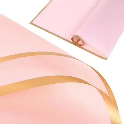 Produktbild von Blumenpapier 20 Blatt Geschenkpapier Rosa 58x58cm Transluzent mit Goldrand Kunststoff