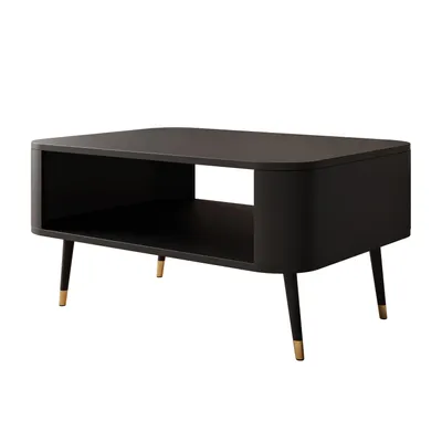 Produktbild von Couchtisch SHADOW mit Ablage unter der Tischplatte, schräge Füße in Schwarz und Gold