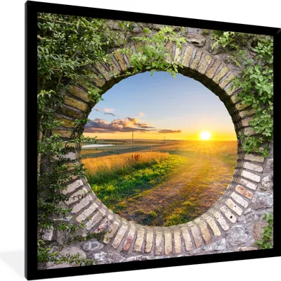 Produktbild von MuchoWow® Gerahmtes Poster Landleben - Aussicht - Sonne 40x40 cm - Poster mit Schwarzem Bilderrahmen Wandposter Rahmen Foto Bilder - Mit Rahmen - Wanddekoration Schlafzimmer