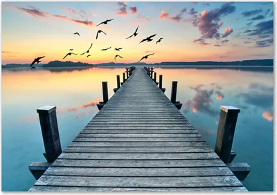 Produktbild von Tulup® Leinwandbild - 100x70 cm - Wandkunst - Drucke auf Leinwand - Leinwanddruck  - Landschaften - Blau - Hölzerner Pier