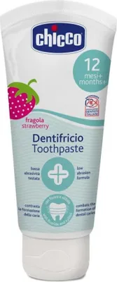 Produktbild von Chicco Dentifricio Fragola, Zahnpasta gegen Zahnverfall, 50 ml, Baby, 1 Jahr(e)