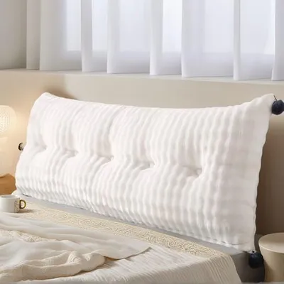 Image de Coussin de dos et de lecture Coussin de bibliothèque en Fourrure artificielle de lapin, coussin en forme de coin pour le lit Canapé Tête de lit Coussin de tête,Beige,150x45x20cm