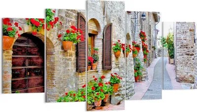 Produktbild von Bild auf Leinwand - Leinwandbild - Italien Straße Blumen Geschichte - 160x85cm - Wand Bild - Wanddeko - Leinwanddruck - Bilder - Kunstdruck - Leinwand bilder - Wandkunst - EA160x85-2817