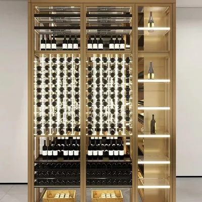 Image de Eleganter Weinschrank aus Edelstahl in Gold mit Doppeltemperaturzone