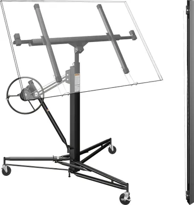 Produktbild von Wiltec SET XXL Plattenheber bis max. 68 kg + 140 cm Verlängerung, Höhe 140-465 cm, max. Breite 2,90 m, Montagehilfe für Trockenbau, Paneelheber mit 3 Rädern, schwarz
