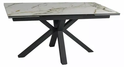 Productafbeelding van Eettafel keuken Columbus, keramisch, 160-240x90x76 cm, kleur naar keuze, uitschuifbaar, wit, mat marmer / mat zwart