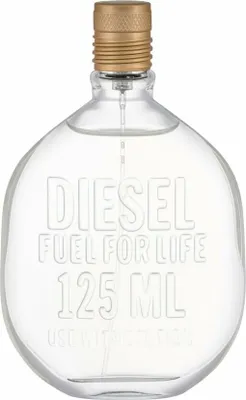 A clear studio shot of a bottle of Diesel Fuel for Life Homme Eau de Toilette.