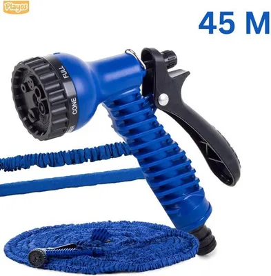 Produktbild von Playos® Flexibele Tuinslang 45 Meter mit 7 Sproeistanden und Vergrendelfunctie - Blau - Leicht und Kompakt