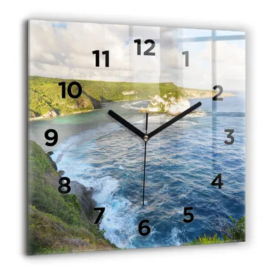 Produktbild von Wallfluent Große Wanduhr – Stilles Quarzuhrwerk - Uhr Dekoration Wohnzimmer Schlafzimmer Küche - Zifferblatt - schwarze Zeiger - 60 cm - Meeresküste