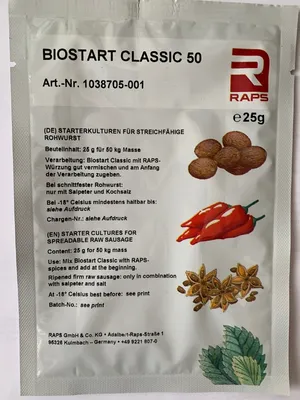 Produktbild von Raps Biostart Classic 50 Starterkulturen für streichfähige und dünnkalibrige Rohwurst 25g