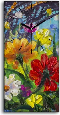 Produktbild von Wandbild Leinwand Bilder Wanduhr Geräuschlos 30x60 Malerei Blumen Bunte Kunst - schwarze Hände