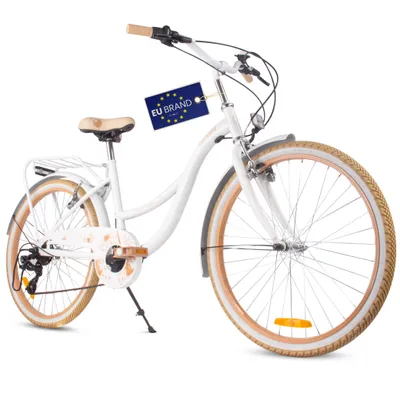 Produktbild von Dívčí kolo 24 palců pro svaté přijímání se 7rychlostním dmychadlem SHIMANO Bílé a béžové Sun Baby