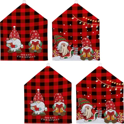 Produktbild von 4 Stück Weihnachten Stuhlhussen, Weihnachten Esszimmer Stuhl Zurück Abdeckungen Dekorationen Weihnachten Stuhl Sitz Slip Cover für Xmas Holiday Season