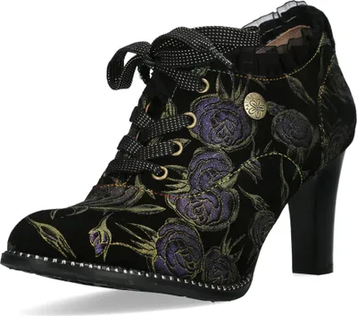 Produktbild von Laura Vita Damen Schnürpumps Hochfront Rüschen und Blumenmuster Alcbaneo 14, Größe:38 EU, Farbe:Gold