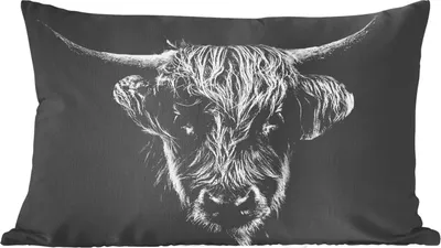 Produktbild von MuchoWow® Zierkissen Sofakissen Wohnzimmer Dekokissen 50x30 cm Schottisches Hochlandrind - Schwarz - Kuh - Tiere - Wohnzimmerdekoration - Polster mit Photo