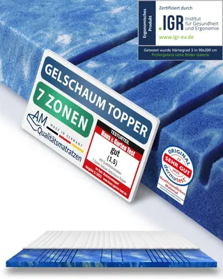 Produktbild von AM Qualitätsmatratzen | 3D Deluxe 7-Zonen Kaltschaum-Topper | 240x200 cm | 8 cm Höhe | Matratzentopper | 240/200 | Kaltschaum Topper | 7 Zonen