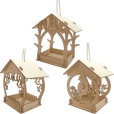 Produktbild von 3-tlg. DIY Vogelfutterhaus Set, Holz, Mit Malstiften, Zum Bemalen, Für Innen & Außen