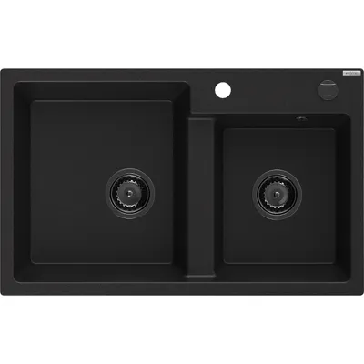 Obrázek produktu pro Mexen Tomas 2-miskový granitový dřez 800 x 500 mm, Černá, sifon Černá - 6516802000-77-B