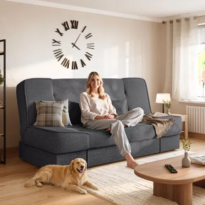 Produktbild von BroMARKT Sofa mit Schlaffunktion TOLIA Schlafsofa mit Bettkasten Klappsofa Couch 190x115 cm Dunkelgrau