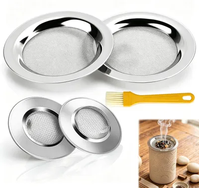 Räuchersieb-Set, 4-teilig, Edelstahl, 10 cm & 7,6 cm, mit Reinigungsbürste