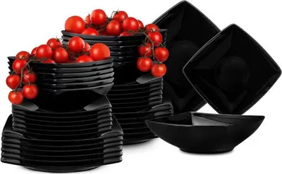 Produktbild von Konsimo jedálenský servis EPIRI pre 12 osôb (36 kusov) Vhodné do umývačky riadu a mikrovlnnej rúry, čierne, keramika, MODERN, 25x25|21x21|17x17cm