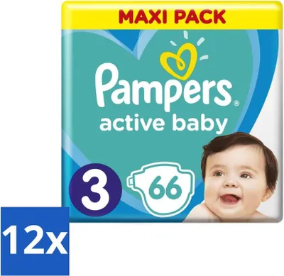 Produktbild von Pampers – Windeln – Active Baby Dry Größe 3 – 66 Windeln - Vorteilspack - 12 Stücke