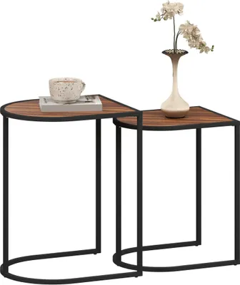 Image de Tables d'appoint - Lot de 2 pour salon - Structure métallique - Marron rustique