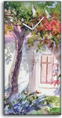 Produktbild von Küchenuhr Bürouhr Leinwand Uhr Geräuschlos 30x60 Malerei Bäume Haus Blumen Kunst - weiße Hände
