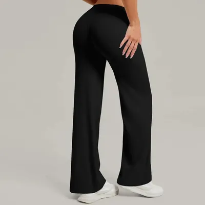 Produktbild von Yoga Gym Damen Sportleggings mit hohem Bund und weiter Beinweite, Schwarz, Größe M