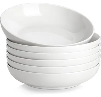 Zdjęcie produktu dla Zestaw 6 głębokich talerzy/miseczek, kolor kremowy, porcelana, średnica 22,5 cm, pojemność 1250 ml. Idealne do makaronu, zup i sałatek