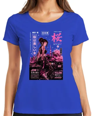 Produktbild von Sakura JDM Japanese Pride Running Is An Art Anime Japan Y2K Drift Damen T-Shirt, Blau, 3XL