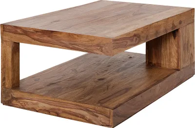 Produktbild von riess-ambiente Massiver Edelholz Couchtisch GIANT L 90cm braun Sheesham stone finish mit Ablage