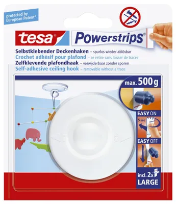 Produktbild von tesa® 58029-00029-00 Powerstrips® Deckenhaken - ablösbar, Tragfähigkeit 500g, rund, weiß