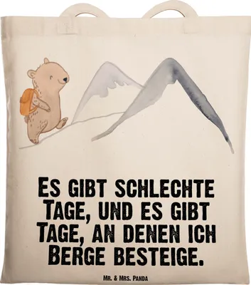 Produktbild von Mr. & Mrs. Panda Schultasche Bär Bergsteigen - Transparent - Geschenk, Wandern, totebag, Tasche, Bergsport, Trekking, Tote Bag, Alpinismus, Alpinwandern, Einkaufstasche