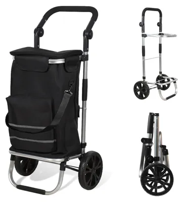 Produktbild von Faziango Einkaufstrolley 51L mit Kühltasche, 3-in-1 Einkaufshilfe Klappbar, Stabiler Einkaufswagen mit Abnehmbarer Tasche