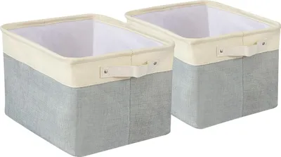 Produktbild von 2 Stück große, faltbare, waschbare Aufbewahrungsbox aus Segeltuch mit Griffen, Stoffwürfel 40 x 30 x 25 cm, Beige+Grau