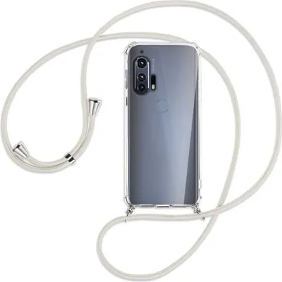 Produktbild von Handykette Backcover-Schutzhülle mit Band (Metall silberfarben) für Motorola Edge Plus - broken white