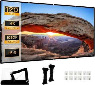 Produktbild von PolkaHome® Projektionsleinwand 120 Zoll – 304 cm Diagonale, 16:9 HD, faltbare Canvas-Leinwand für Heimkino & Büro