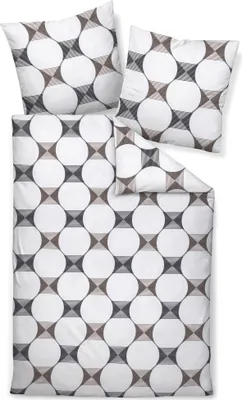 A set of bedding, including a duvet cover and pillowcases, laid out flat on a white background.