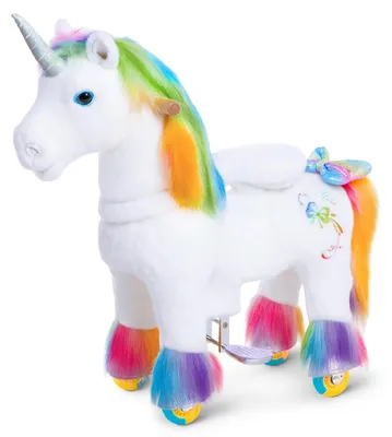 Produktbild von PonyCycle Premium Modell X Lila Einhorn Reitspielzeug – Premium-Plüsch-Pony mit Bremse, 76 cm Höhe, Größe 3 (3-4 Jahre), max. 25 kg, Sitzhöhe 48 cm