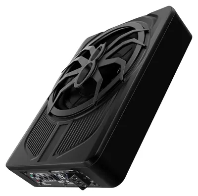 Image de Caisson de basses pour voiture - Subwoofer actif à placer sous le siège, 25 cm - 800 W - 12 V - 20–150 Hz - Très plat, dimensions : 34,5 x 26,3 x 7 cm - Noir