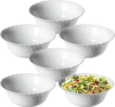 Produktbild von KADAX Schüssel ∅ 23 cm, 6er Set, Schale aus gehärtetem Glas, Obstschale, Salatschüssel, Dessertschale, Müslischüssel, Suppenschale, Snackschale, Spülmaschinenfest (Weiß)