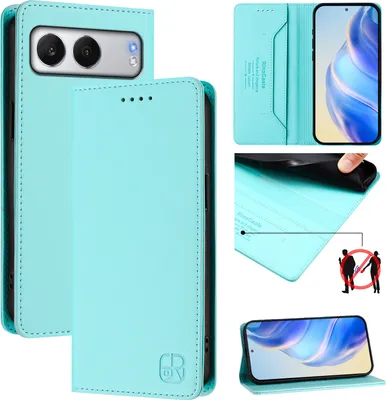 Produktbild von Lederhülle für OnePlus Nord 4 Hülle Flip Brieftasche Kartenfächern Ständer Schutzhülle Türkis