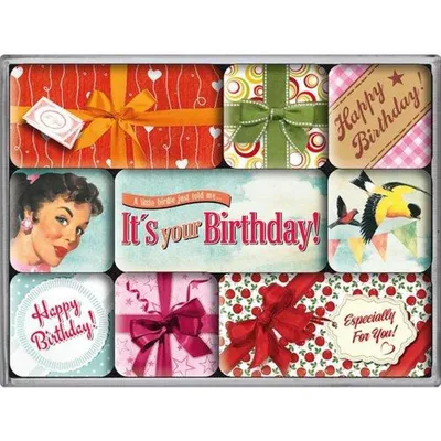 Image de Nostalgic-Art - Coffret de 9 aimants - "Say It" - Années 1950 - Joyeux anniversaire