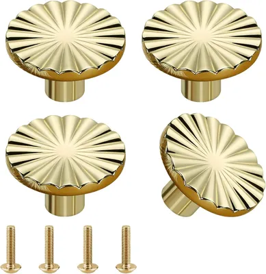 Productafbeelding van Ladeknoppen 4 stuks, rond, zinklegering, goud, voor keukenkasten