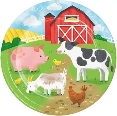 Image de 8 assiettes en carton Ferme 23 cm - taille unique
