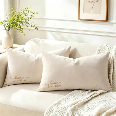 Immagine prodotto di Coperte per cuscini in velluto, color crema, 30 x 50 cm, set da 2, per divano