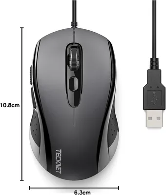 Image de Souris avec câble, 6400DPI Optical Business Mouse ergonomique filaire avec 6 boutons, 4 niveaux de DPI réglables, USB-Plug & Play, pour Laptop/PC/Mac