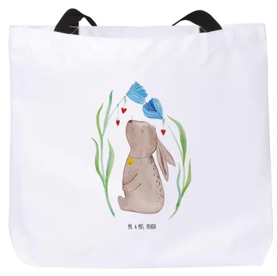 Produktbild von Mr. & Mrs. Panda Reisetasche Hase Blume - Weiß - Geschenk, Strandtasche, Schwangerschaft, Kaninchen, Ostern, Geburt, Tasche, Schultasche, Taufe, Laptoptasche, Tote Bag