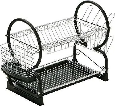 Produktbild von 2-stöckiges Afdruiprek für Besteck - Chrom - Küchenregal mit Schublade - Schwarz - 39 x 56 x 25 cm